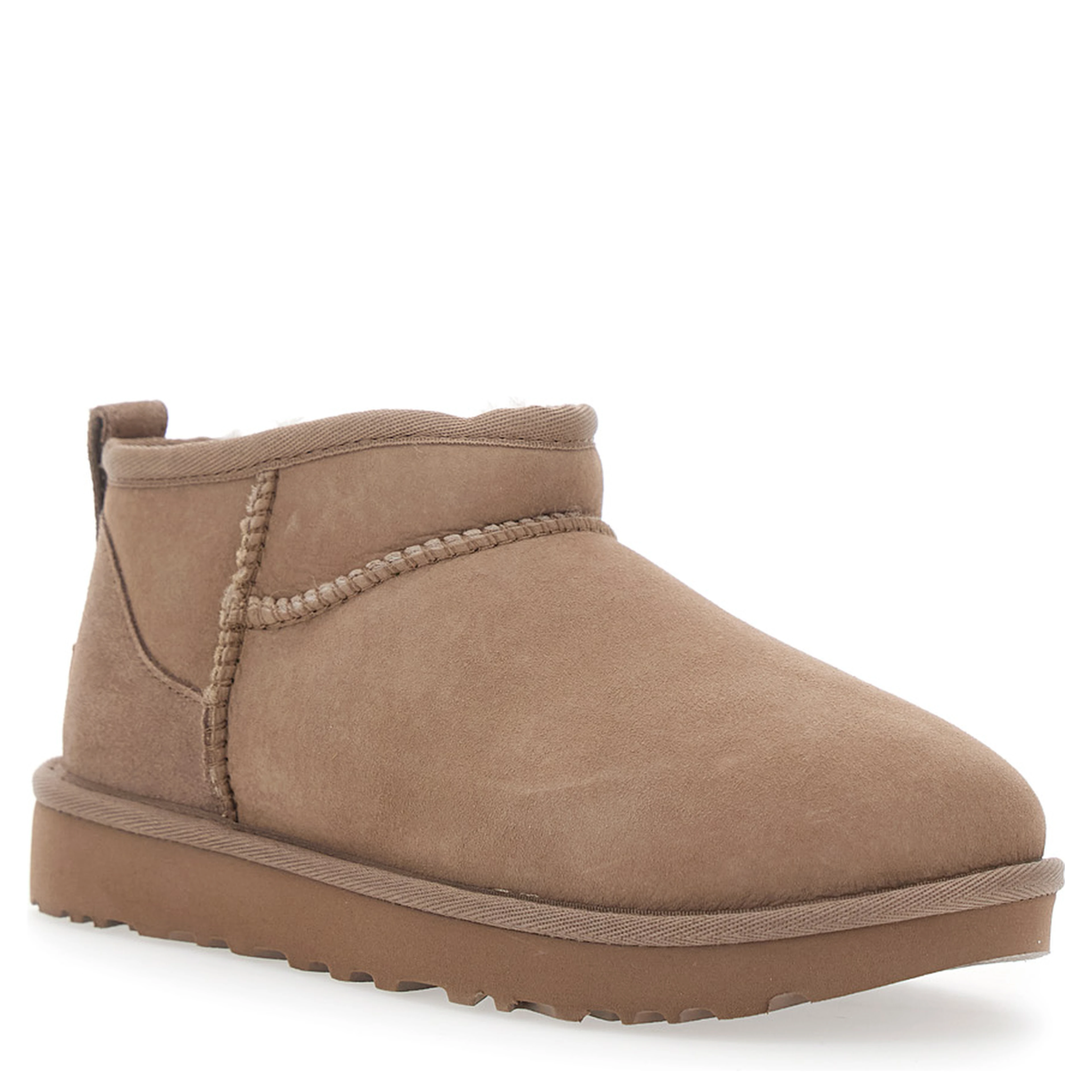 Ultra Mini Ankle Boots with Logo on the Back in Beige Suede for Women