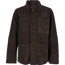 Jacket CAMOSCIO Brown with Leather Front Closure Men