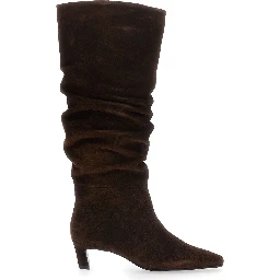 Kalila Brown Knee-high Boots with Square Toe and Low Heel in Suede for Women