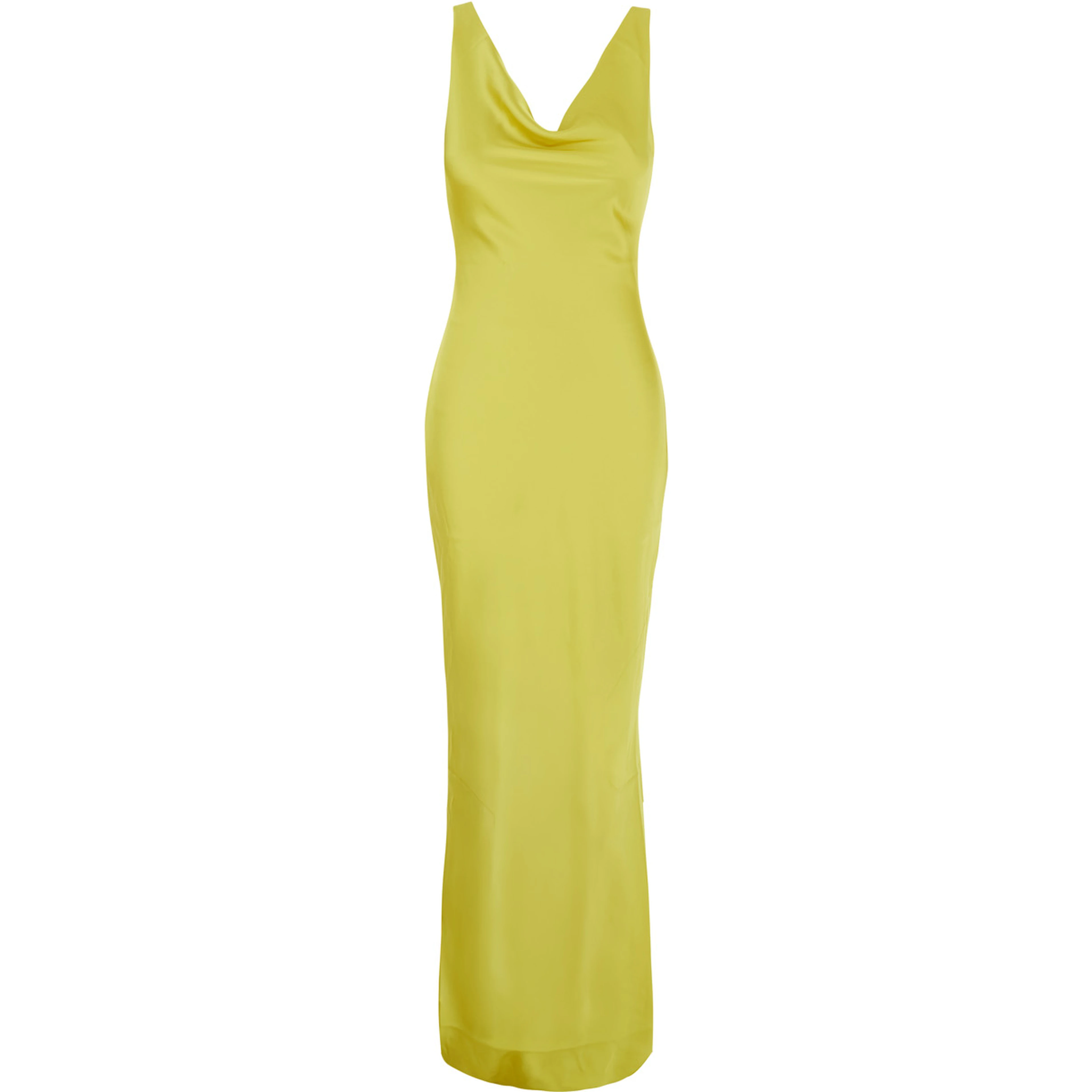 MARIA GOWN is a long dress characterized by a yellow tech fabric and woman