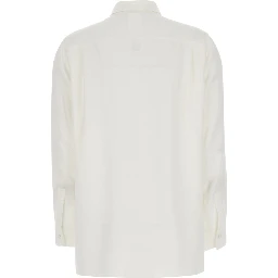 Geranio White Shirt with Classic Collar and Logo Embroidery on the Front in Silk for Women