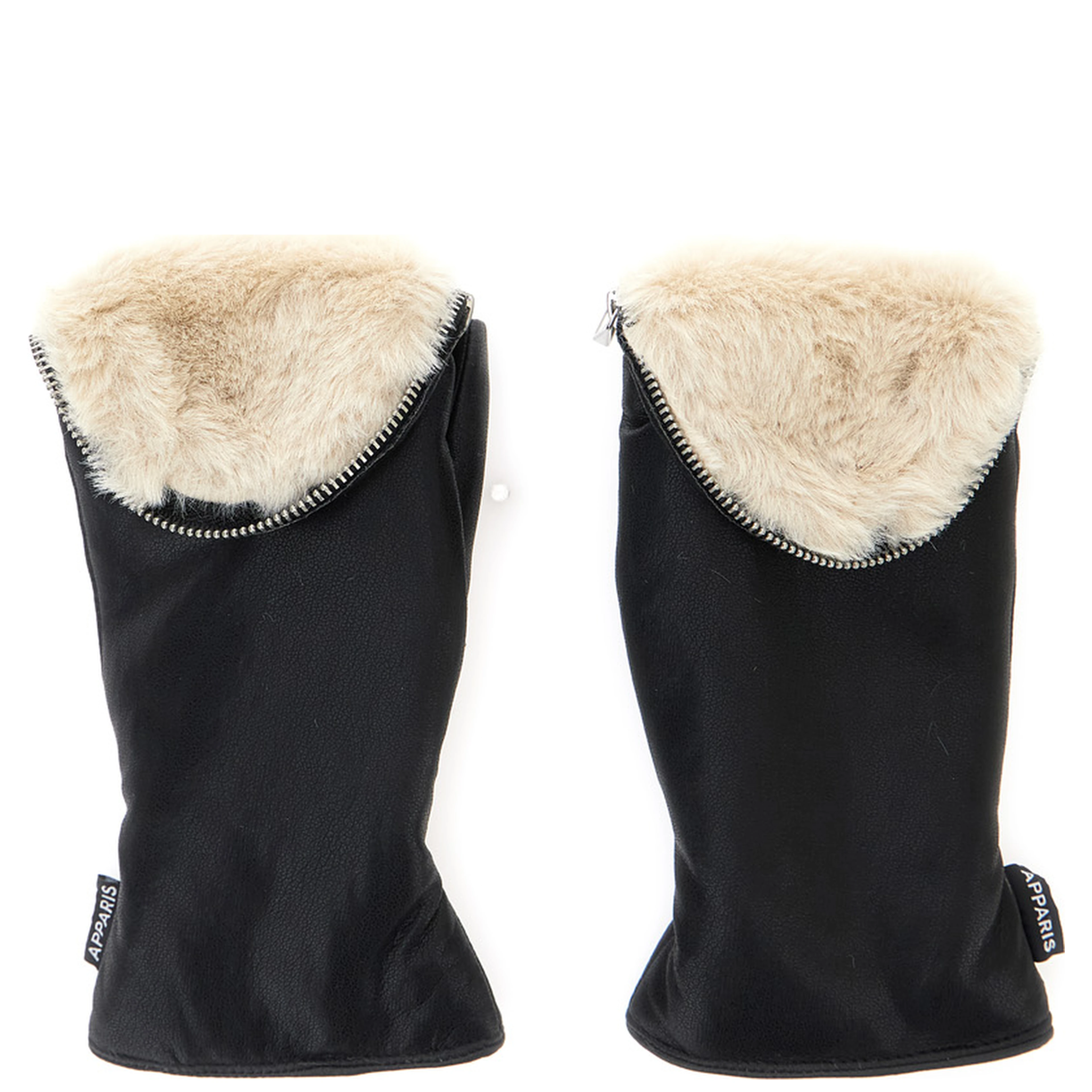 Black Gloves with Zip Closure and Eco-Fur Lining in Tech Fabric for Women