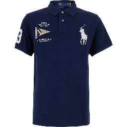 Custom Fit Blue polo shirt with Maxi Pony on the Front and Numeric Logo on the Sleeve in Cotton for Men