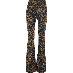 Multicolor Flared Leg Pants with All-Over Print in Tech Fabric for Women