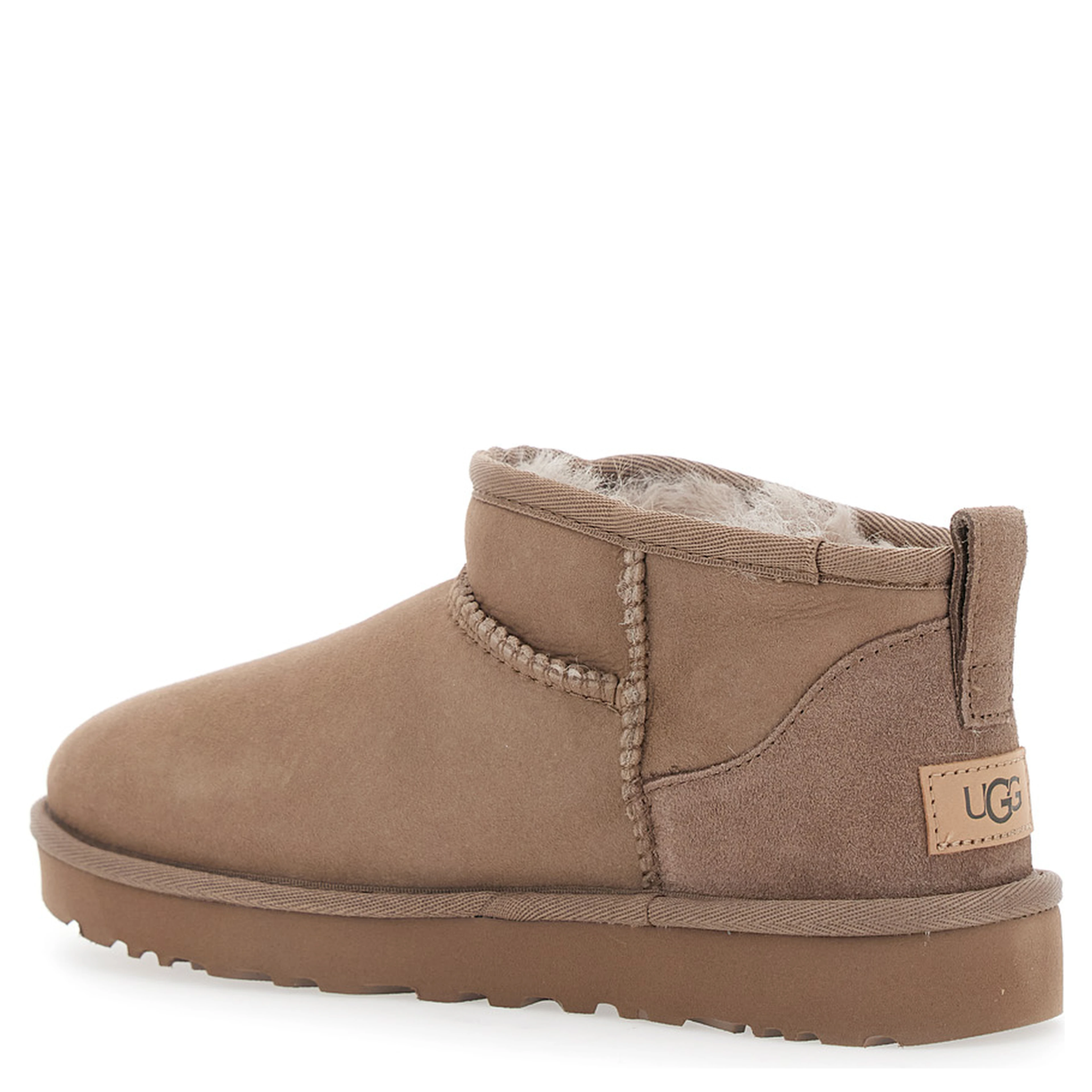 Ultra Mini Ankle Boots with Logo on the Back in Beige Suede for Women