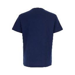 Blue Crew Neck T-Shirt with Maxi Print on the Front in Cotton for Men