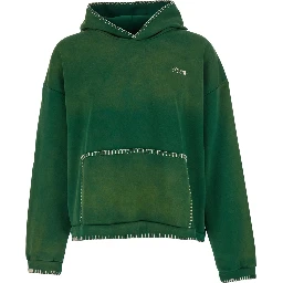 Green hoodie with fixed hood and logo lettering on the front in cotton for men