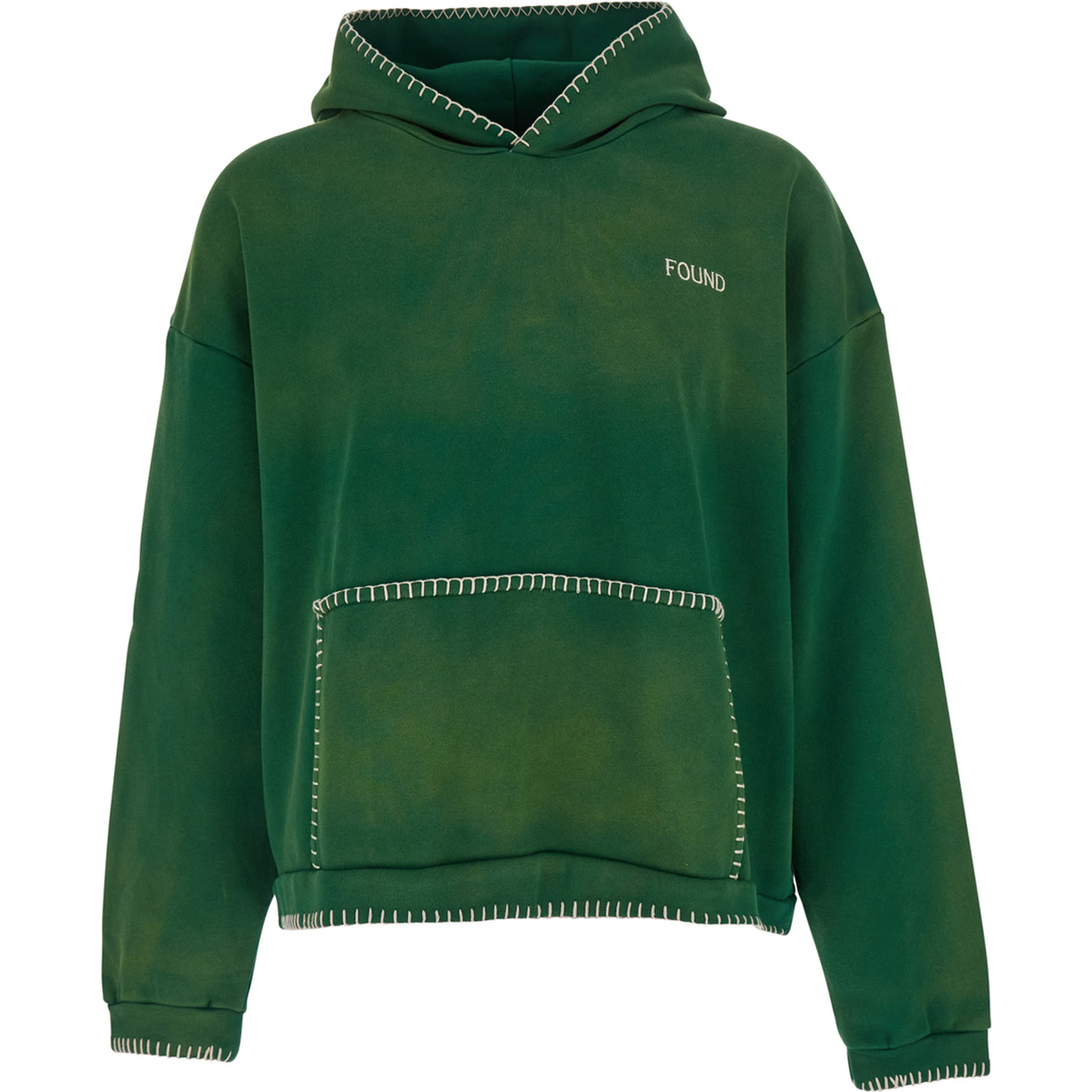 Green hoodie with fixed hood and logo lettering on the front in cotton for men