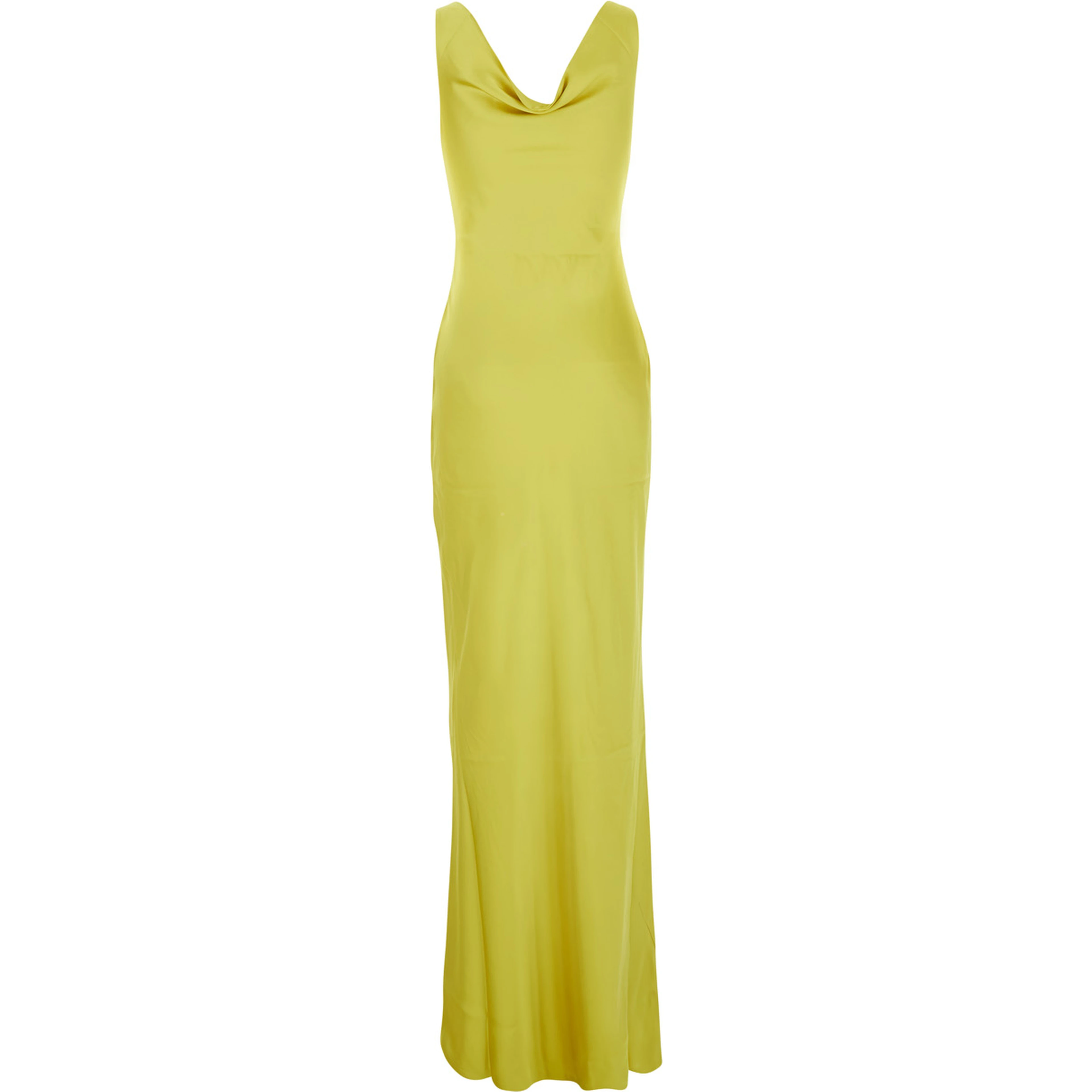 MARIA GOWN is a long dress characterized by a yellow tech fabric and woman