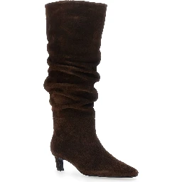 Kalila Brown Knee-high Boots with Square Toe and Low Heel in Suede for Women