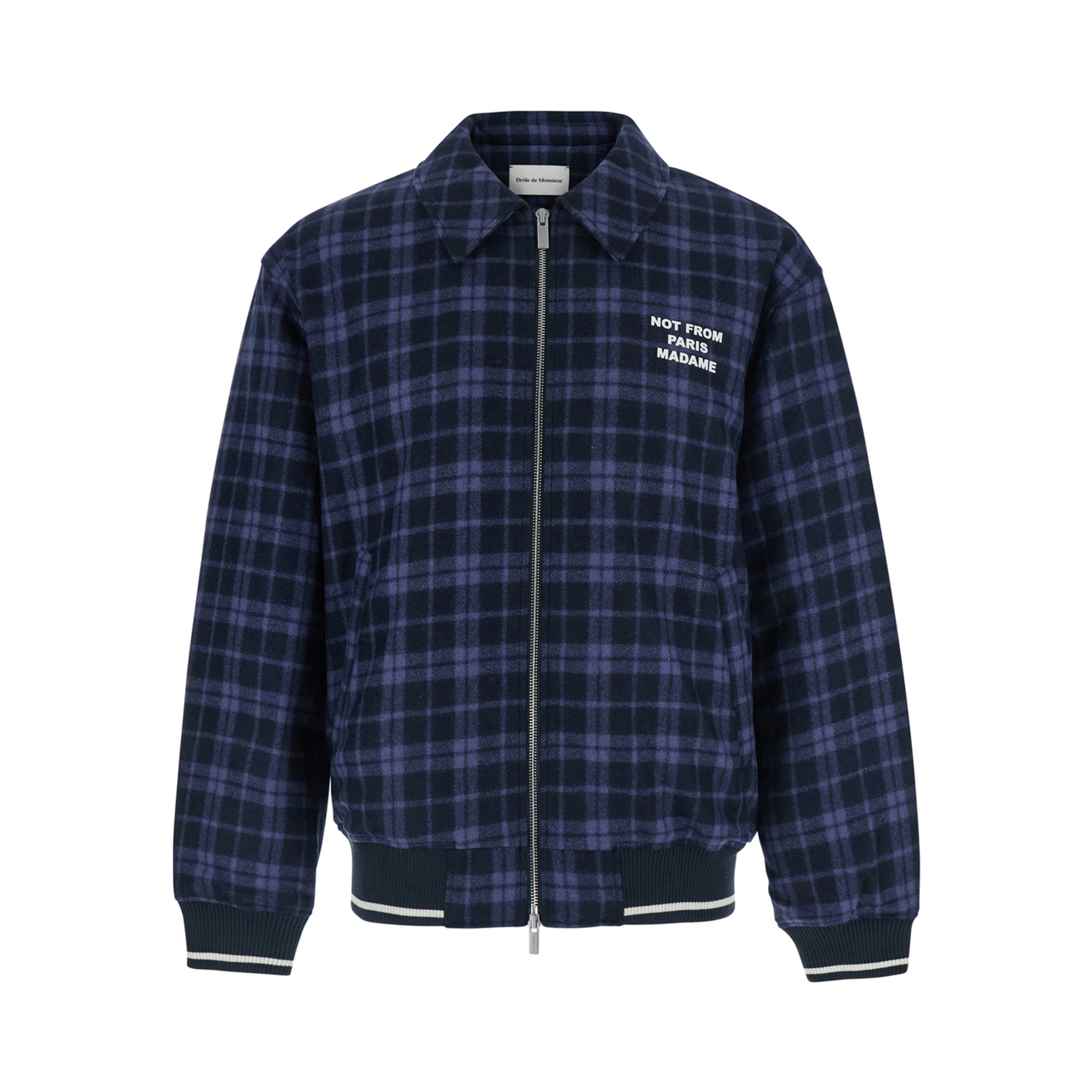Blue Jacket with classic collar and all-over check motif in wool blend for men