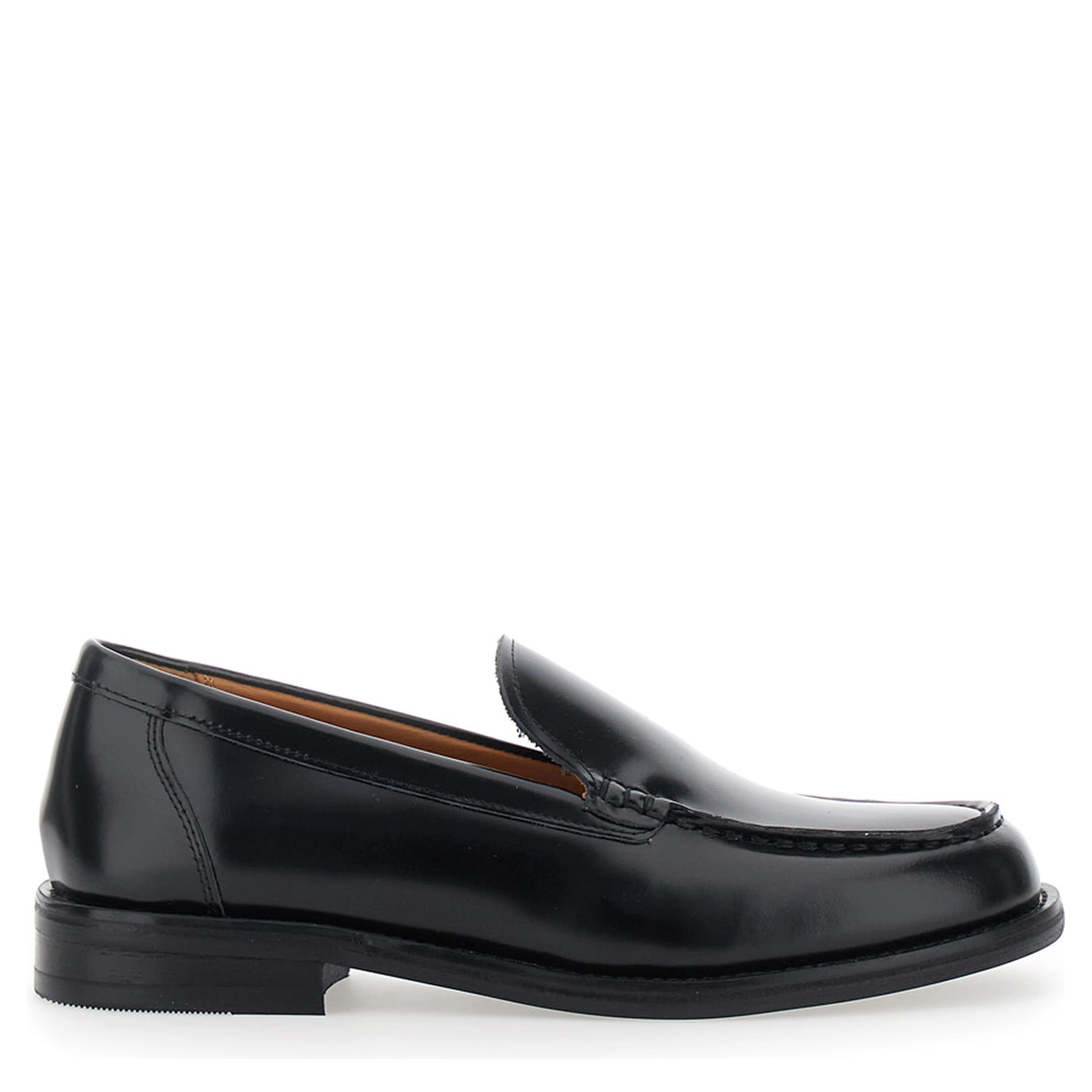 Linn Black Loafers with rounded toe in leather for women