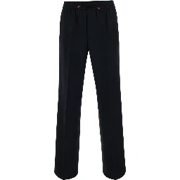 Black Pants with elasticated drawstring waist in Blend wool for men