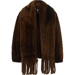 Brown Fur Jacket with Scarf Collar and Reversible Design in faux-fur for Women