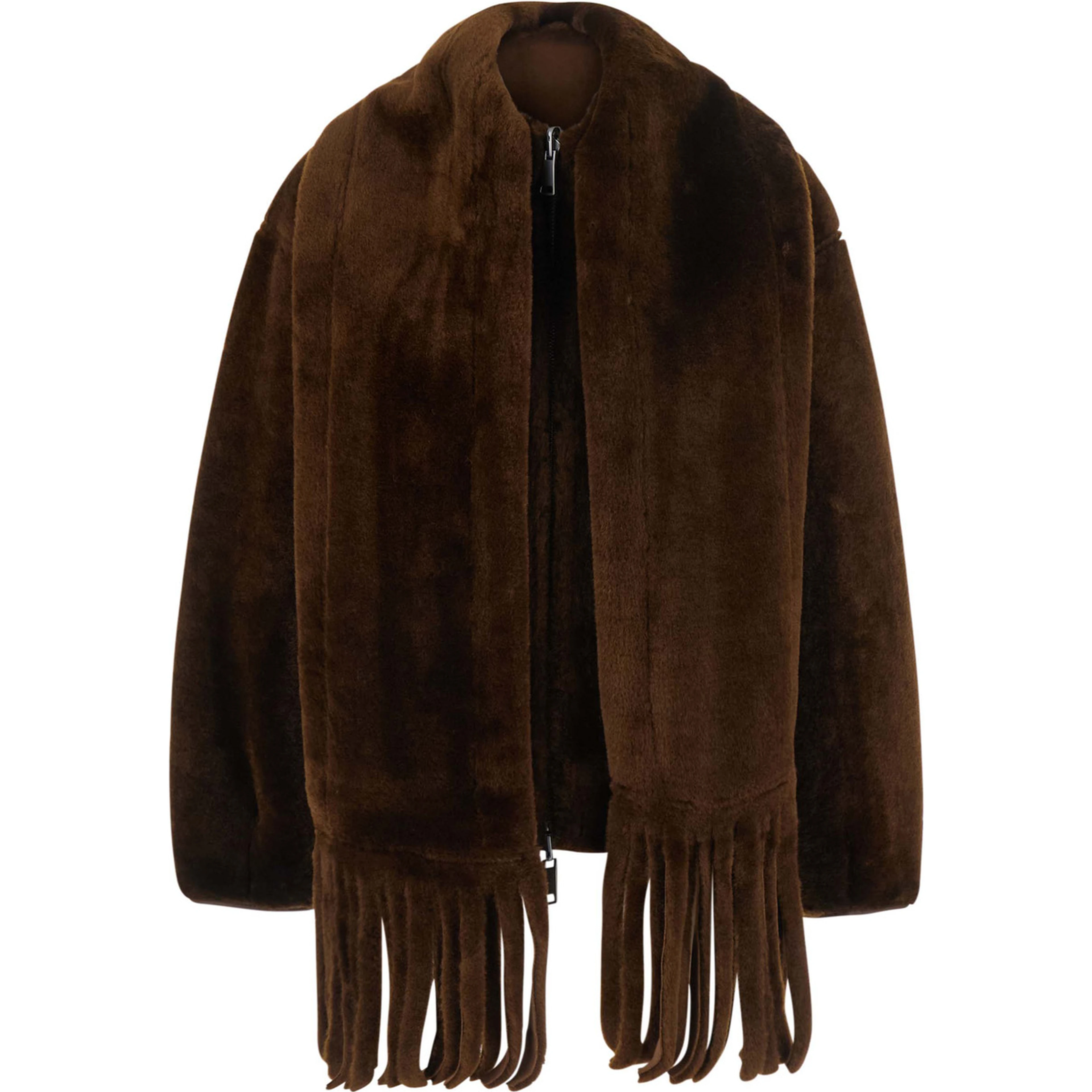 Brown Fur Jacket with Scarf Collar and Reversible Design in faux-fur for Women