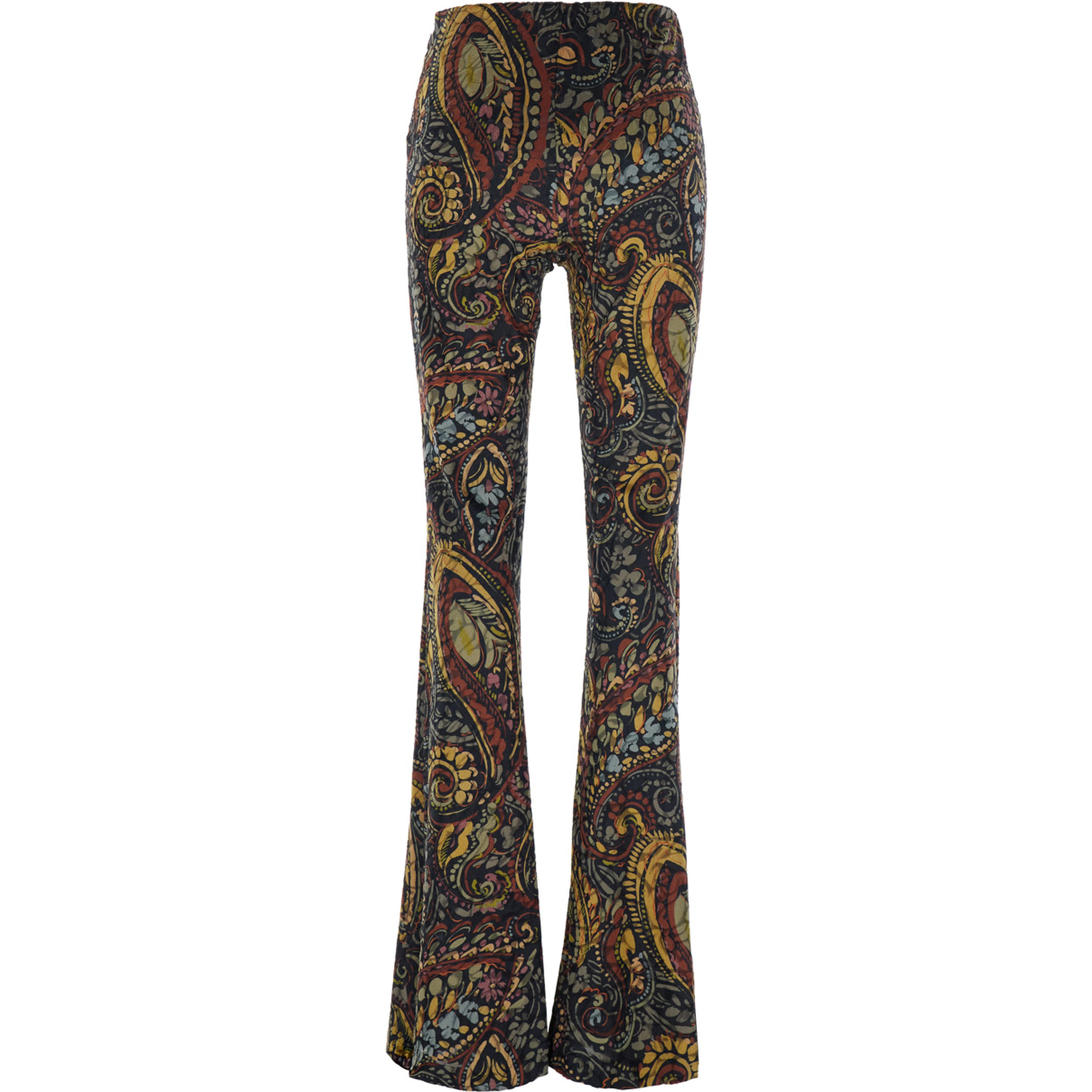 Multicolor Flared Leg Pants with All-Over Print in Tech Fabric for Women