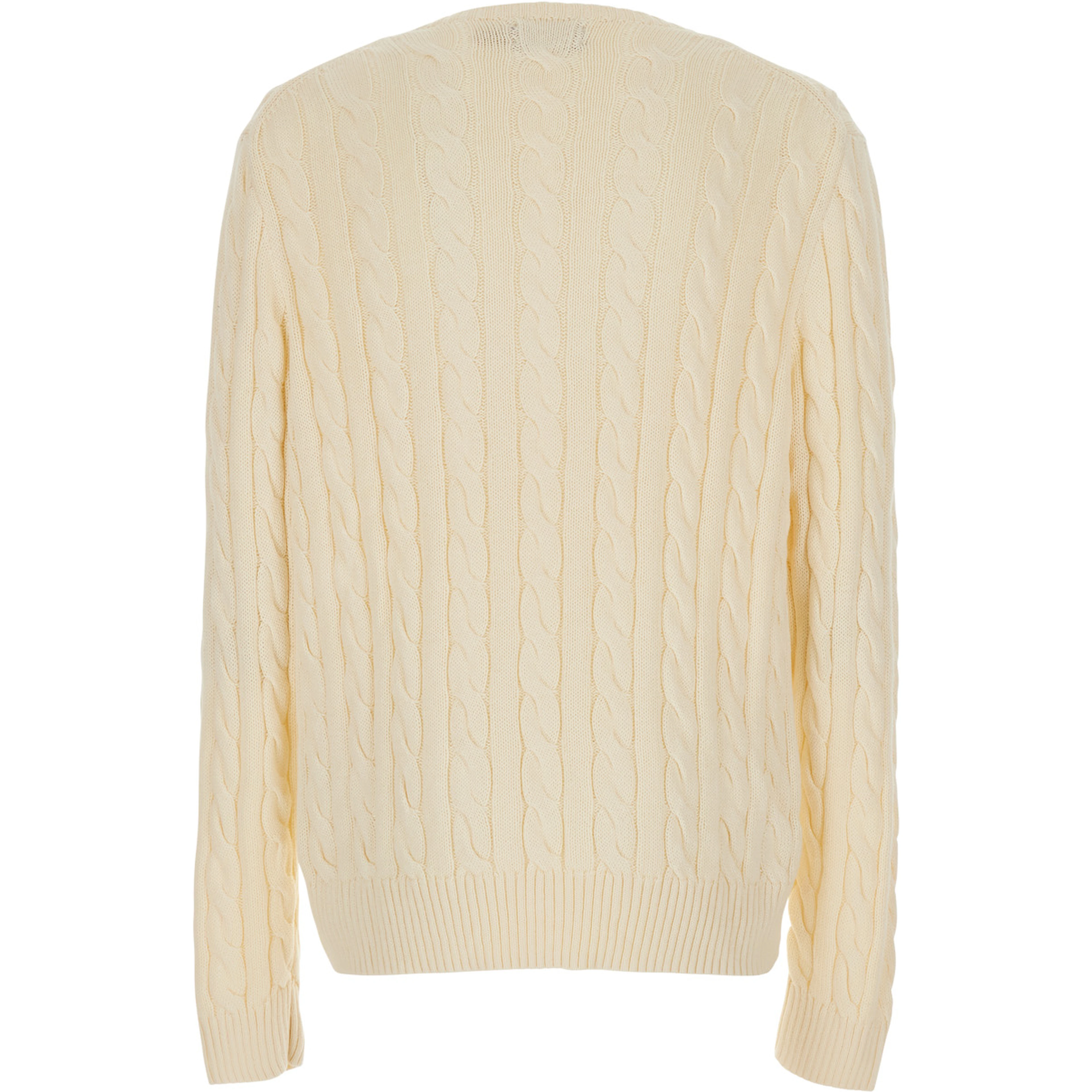 White Crewneck sweater with cable knit and Pony embroidery on the front in cotton for men