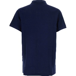 Custom Fit Blue polo shirt with Maxi Pony on the Front and Numeric Logo on the Sleeve in Cotton for Men