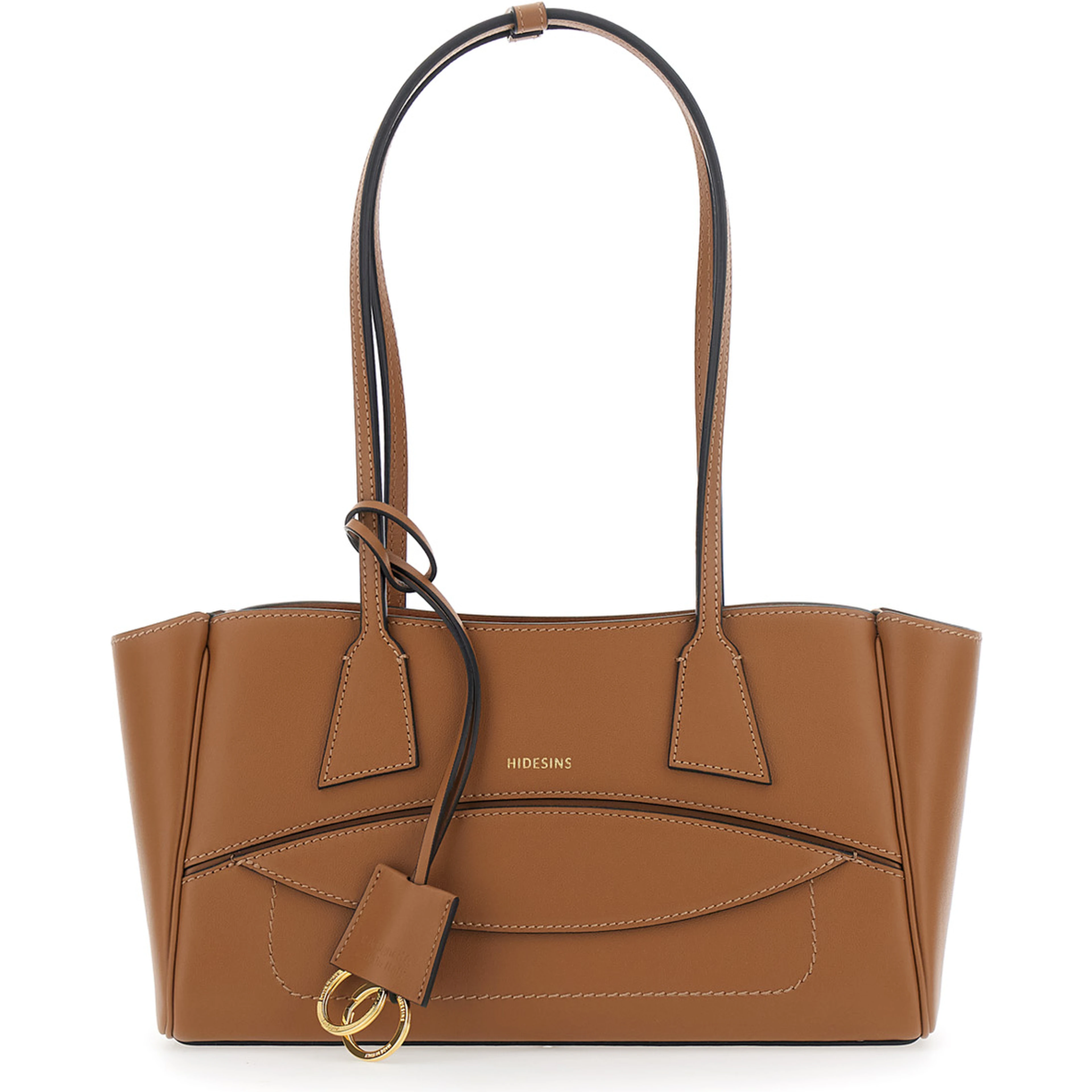 Brown Shoulder bag Small with Front Pocket and Logo lettering in Leather for Women