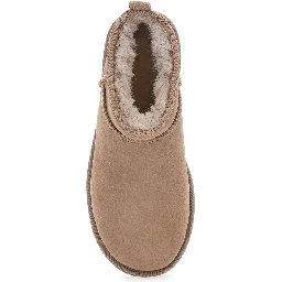 Ultra Mini Ankle Boots with Logo on the Back in Beige Suede for Women