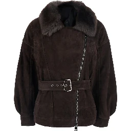 Brown Merino Shearling and Suede Jacket with 100% suede and man