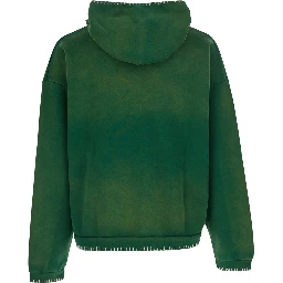 Green hoodie with fixed hood and logo lettering on the front in cotton for men