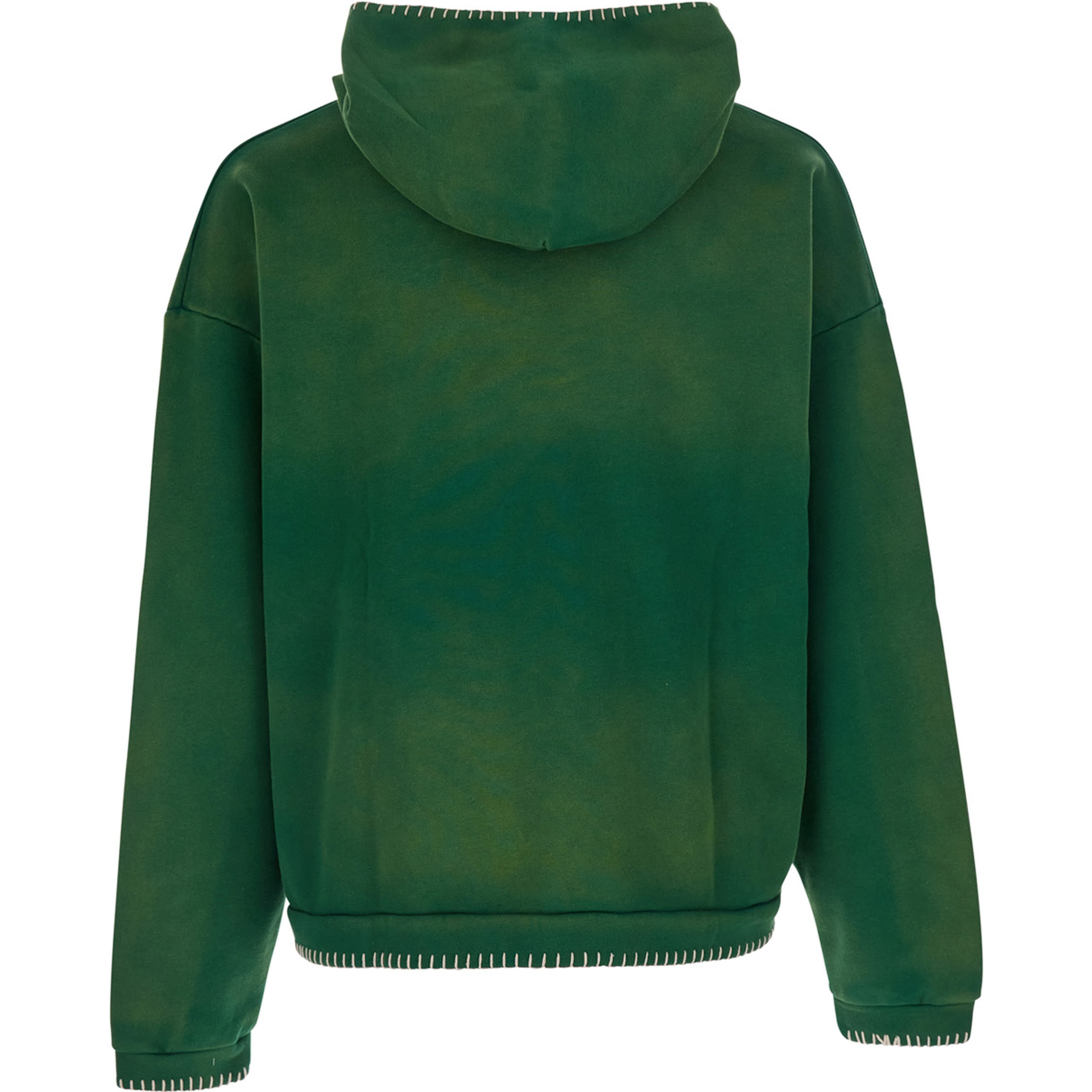 Green hoodie with fixed hood and logo lettering on the front in cotton for men