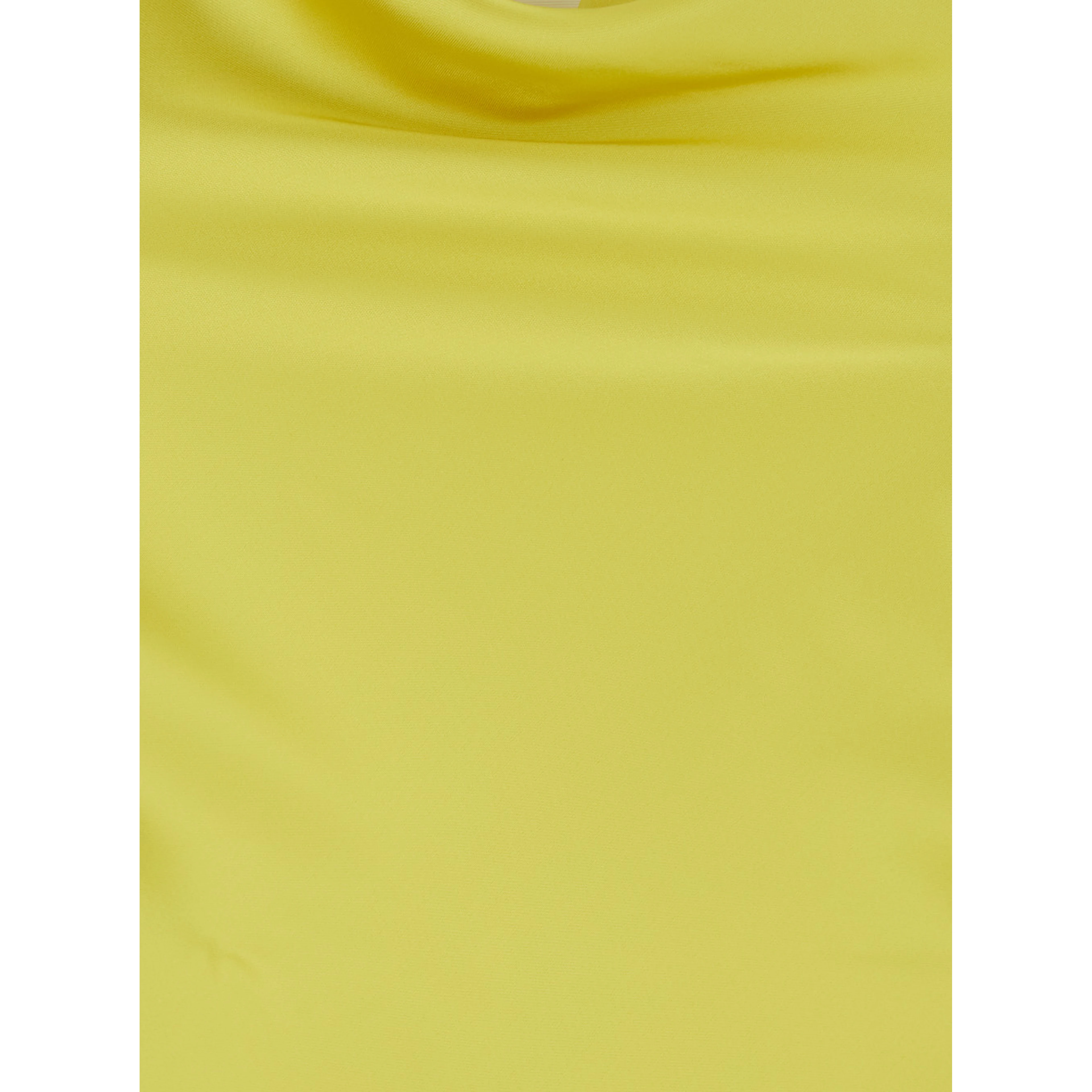 MARIA GOWN is a long dress characterized by a yellow tech fabric and woman