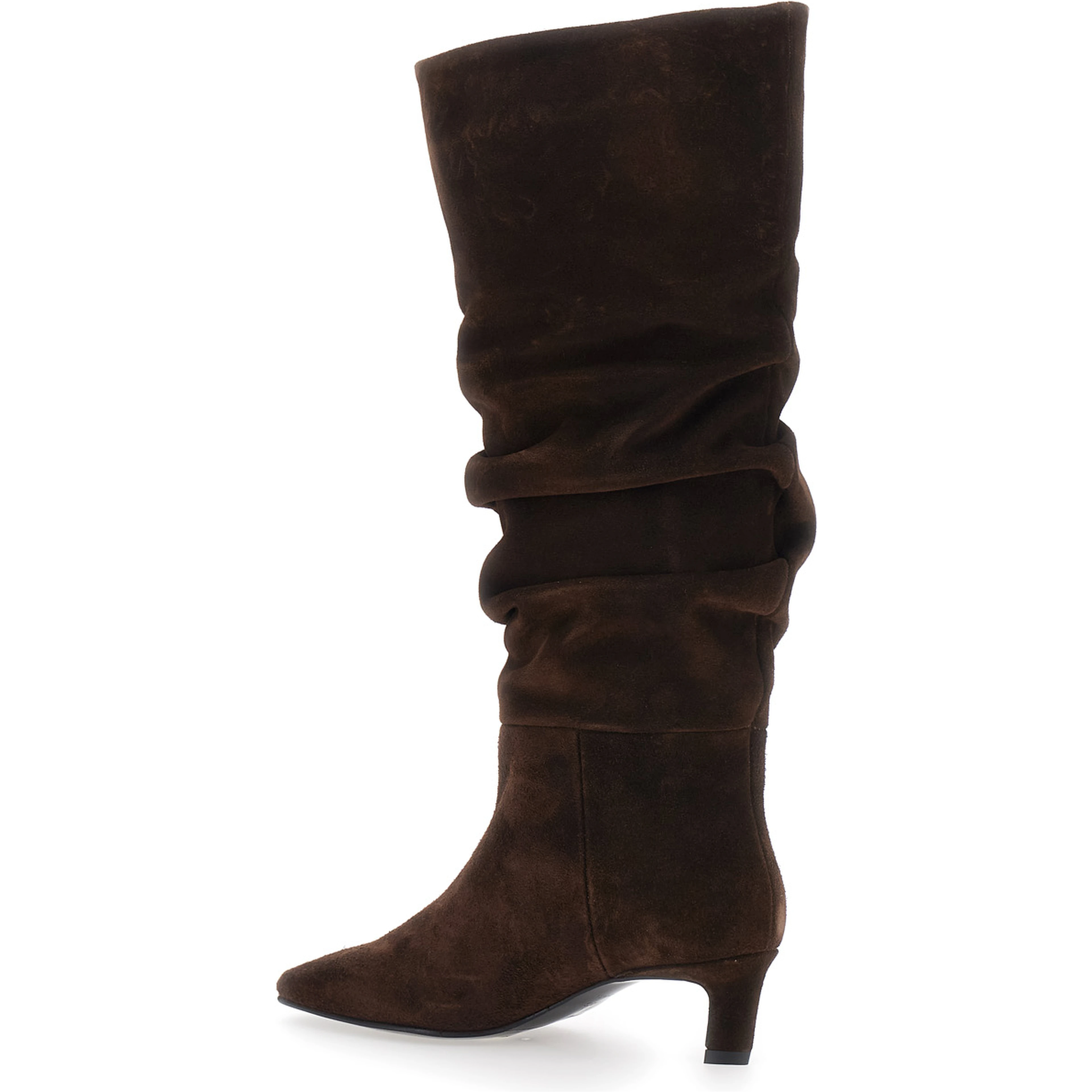 Kalila Brown Knee-high Boots with Square Toe and Low Heel in Suede for Women