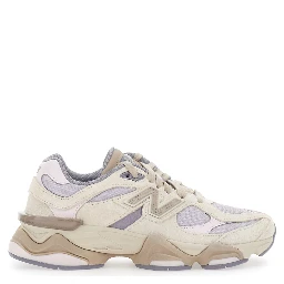 9060 Pink Low Top Sneakers with insert design and logo patch on the side in fabric and leather unisex