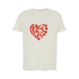 White T-shirt with round neckline and short sleeves in cotton for women