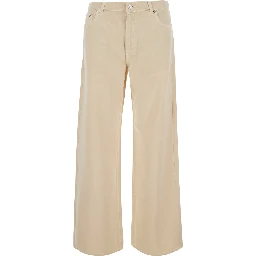 Beige Jeans with Wide Leg and Logo Patch on the Back in Denim or Women
