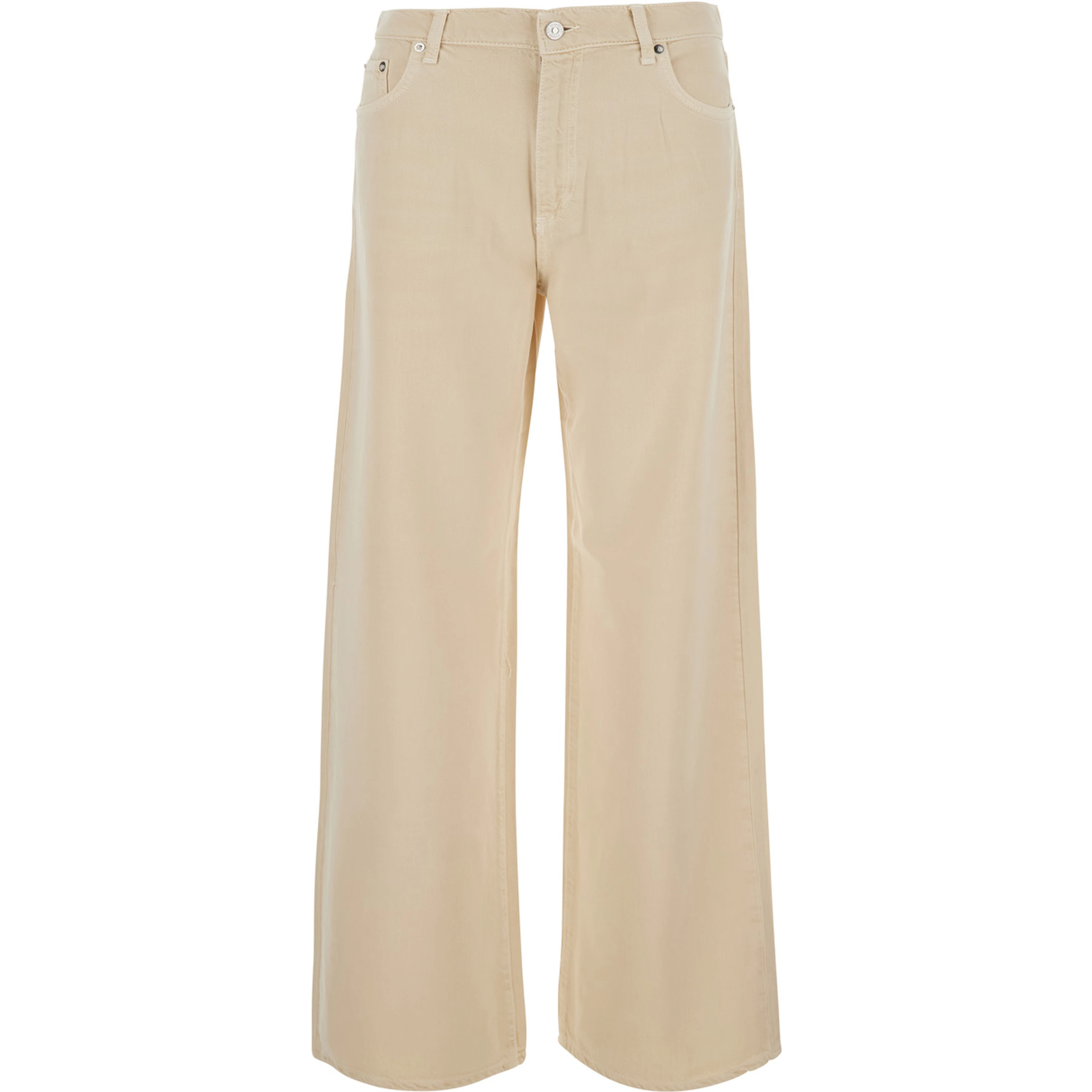 Beige Jeans with Wide Leg and Logo Patch on the Back in Denim or Women