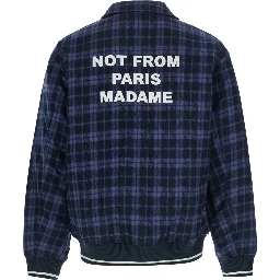 Blue Jacket with classic collar and all-over check motif in wool blend for men