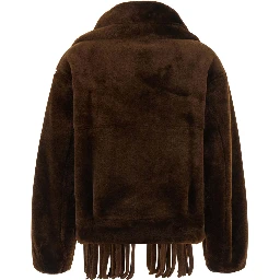 Brown Fur Jacket with Scarf Collar and Reversible Design in faux-fur for Women