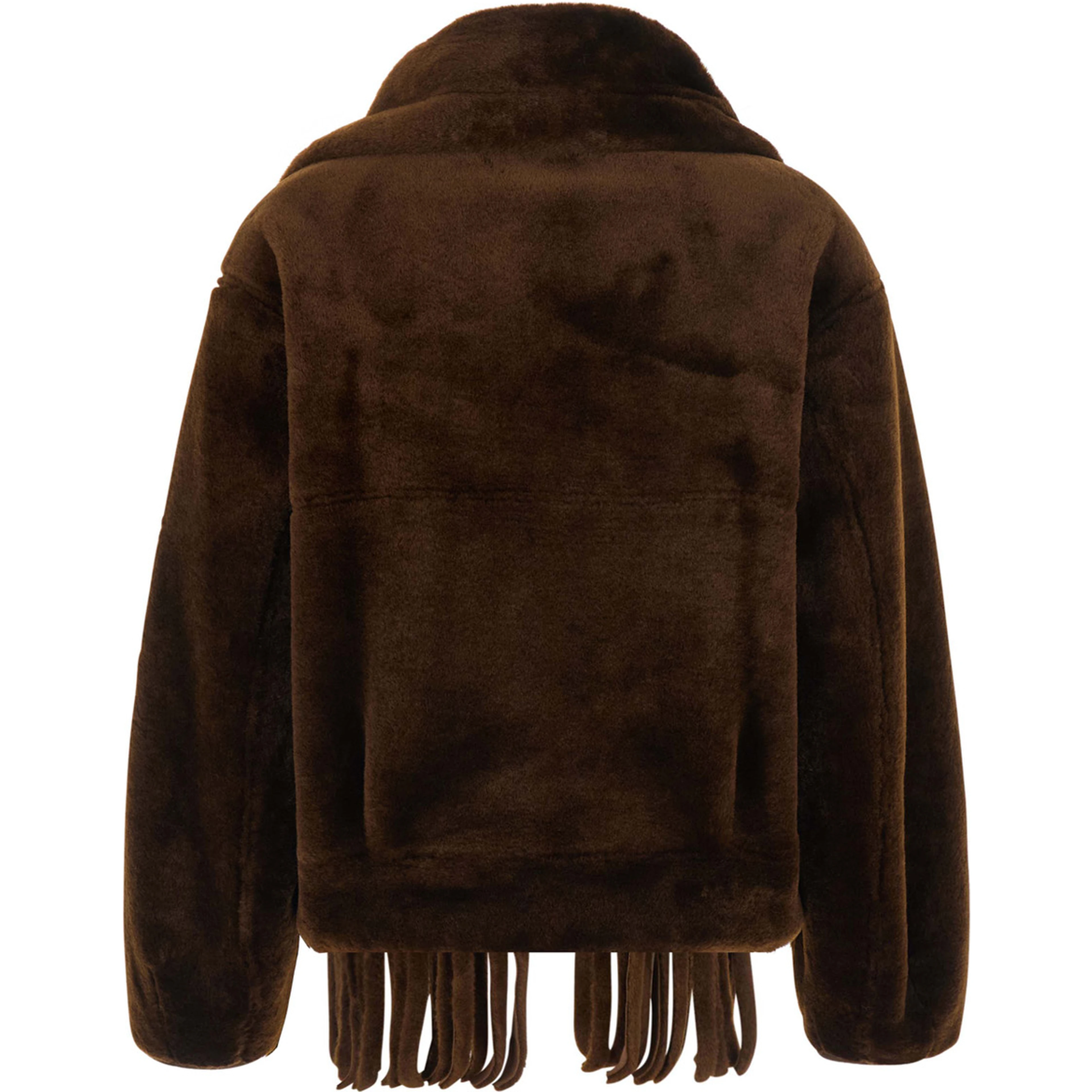Brown Fur Jacket with Scarf Collar and Reversible Design in faux-fur for Women