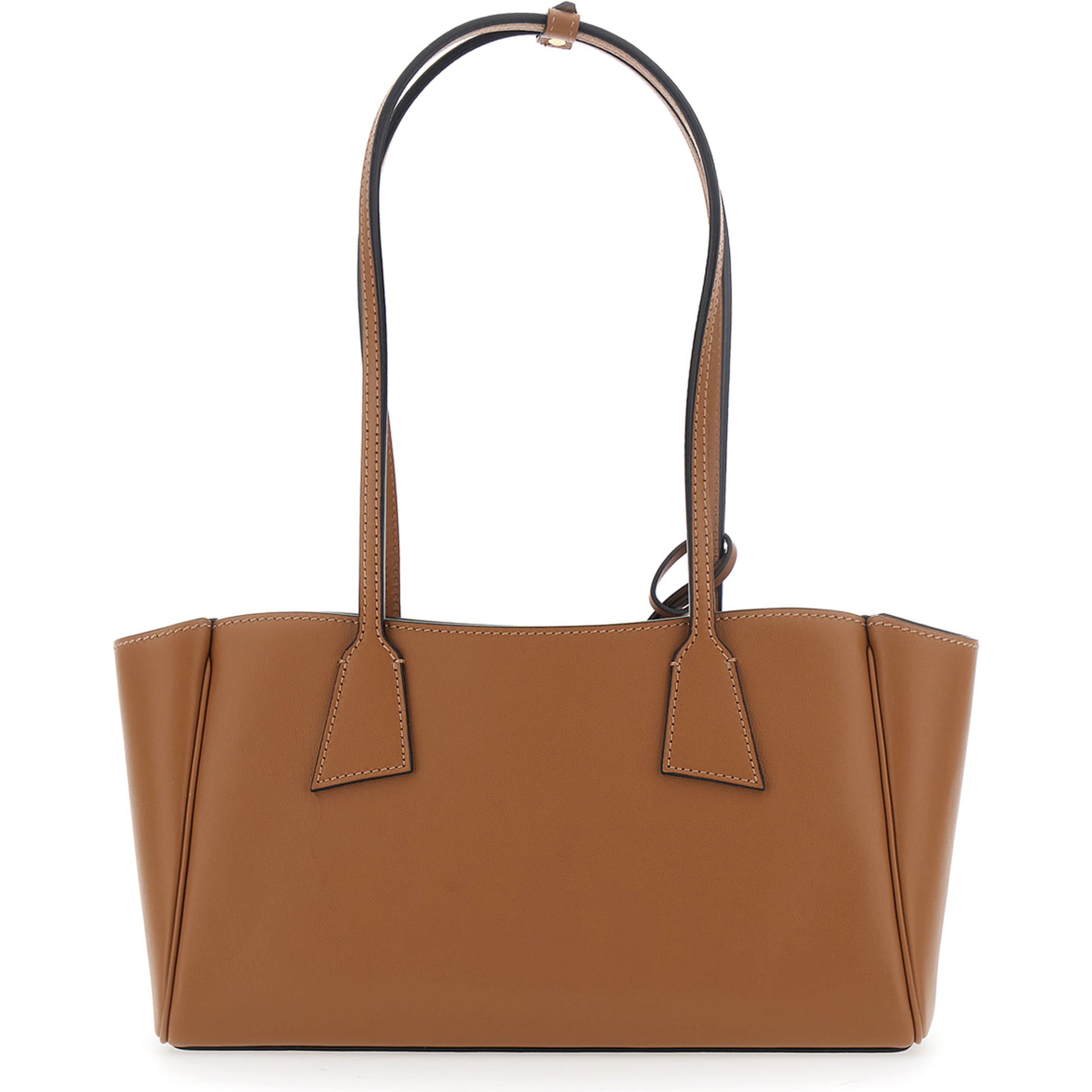 Brown Shoulder bag Small with Front Pocket and Logo lettering in Leather for Women