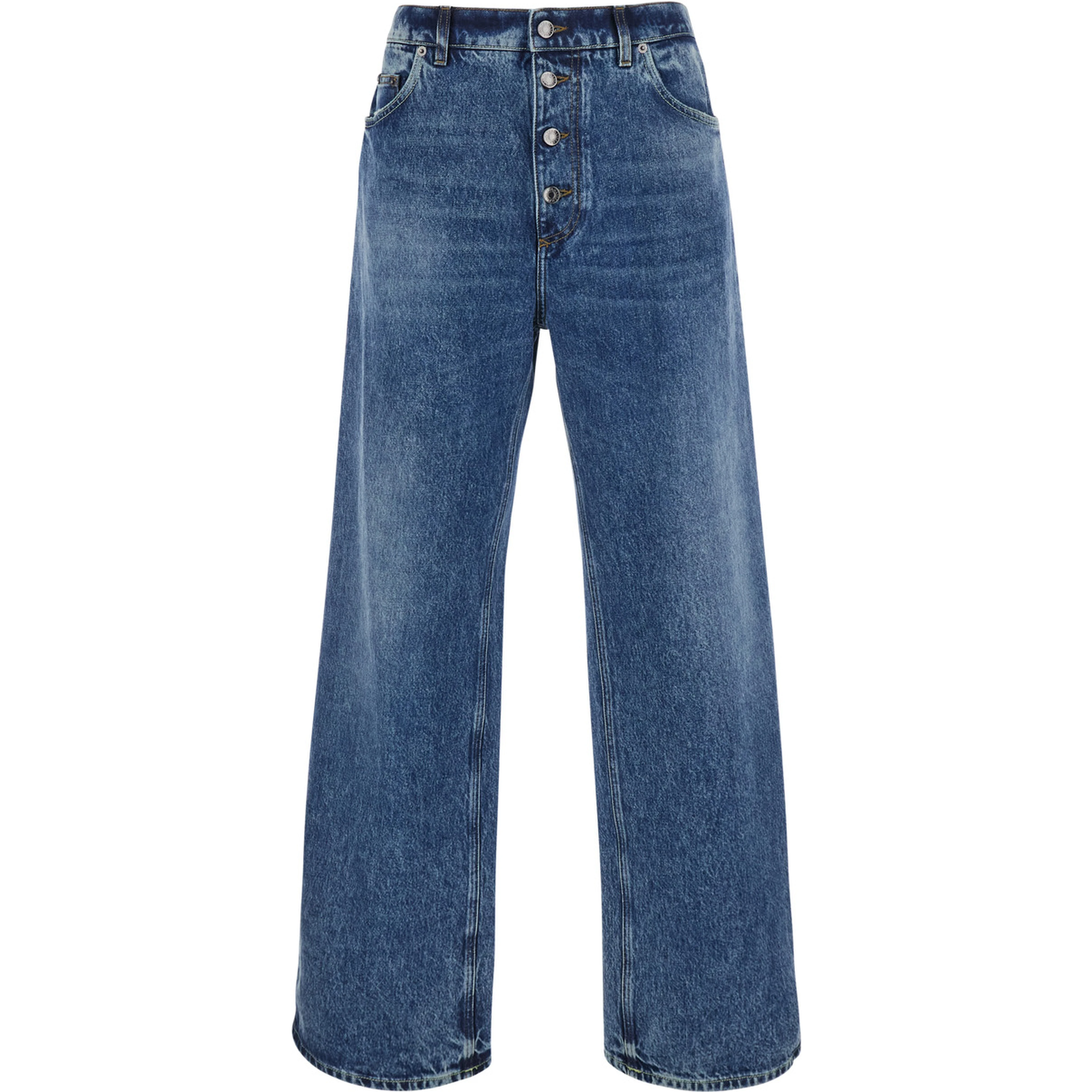 blue jeans with applied logo patch on the back in denim men
