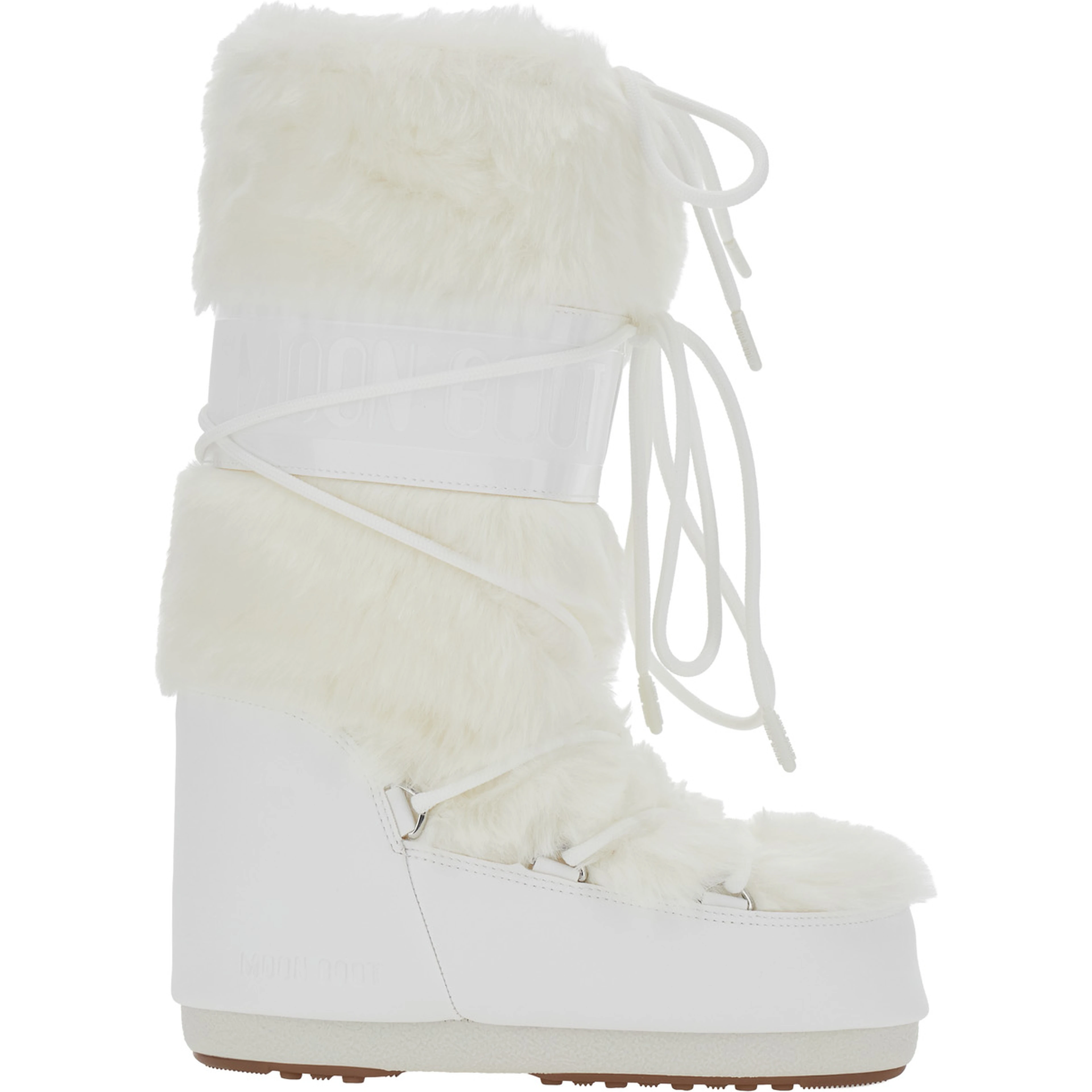 Icon Fur white Snow Boots with Maxi Logo Print on the Side and eco-fur details in Tech Fabric Women