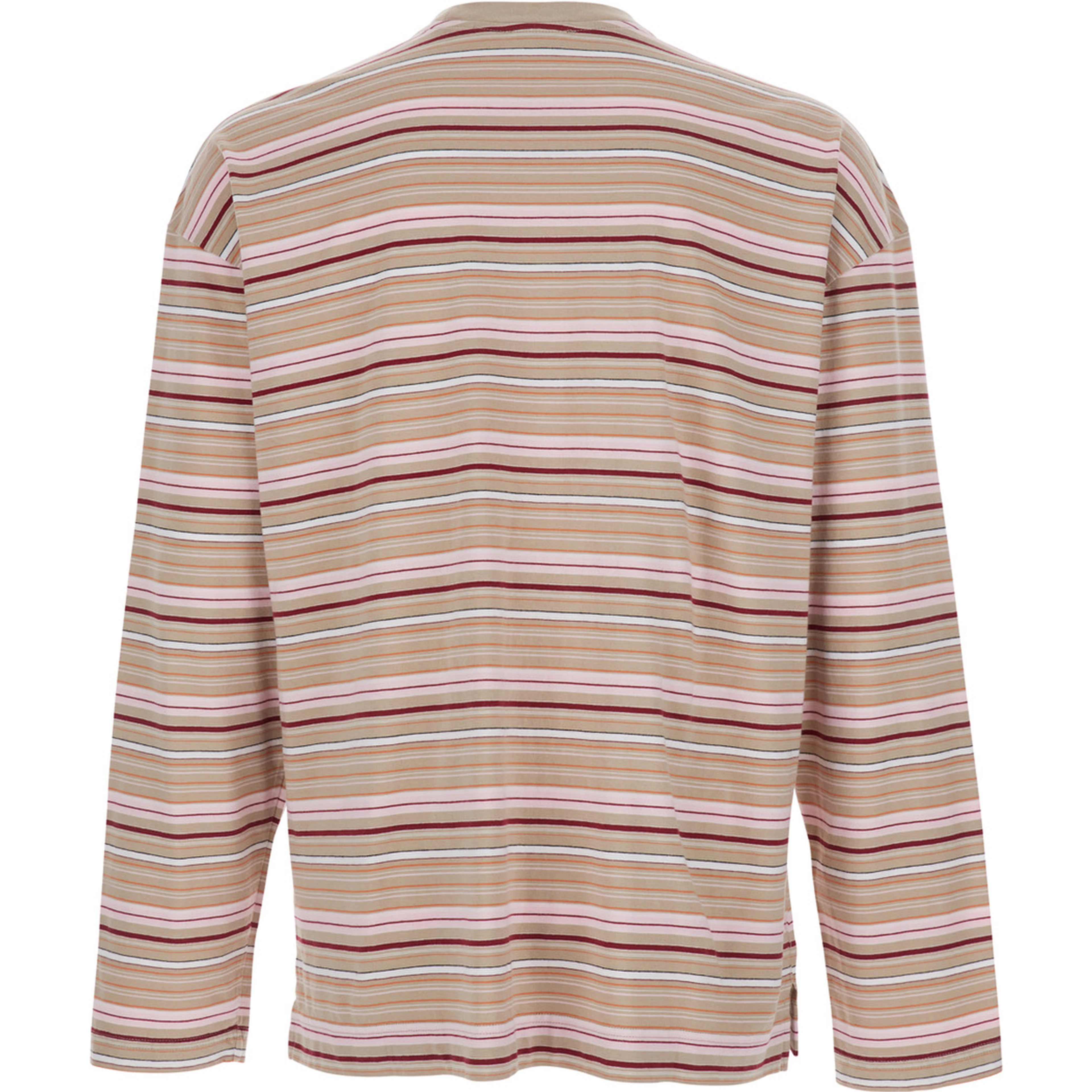 Beige Long Sleeve T-Shirt with All-Over Stripe Motif in Cotton for Men