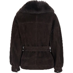Brown Merino Shearling and Suede Jacket with 100% suede and man