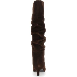 Kalila Brown Knee-high Boots with Square Toe and Low Heel in Suede for Women