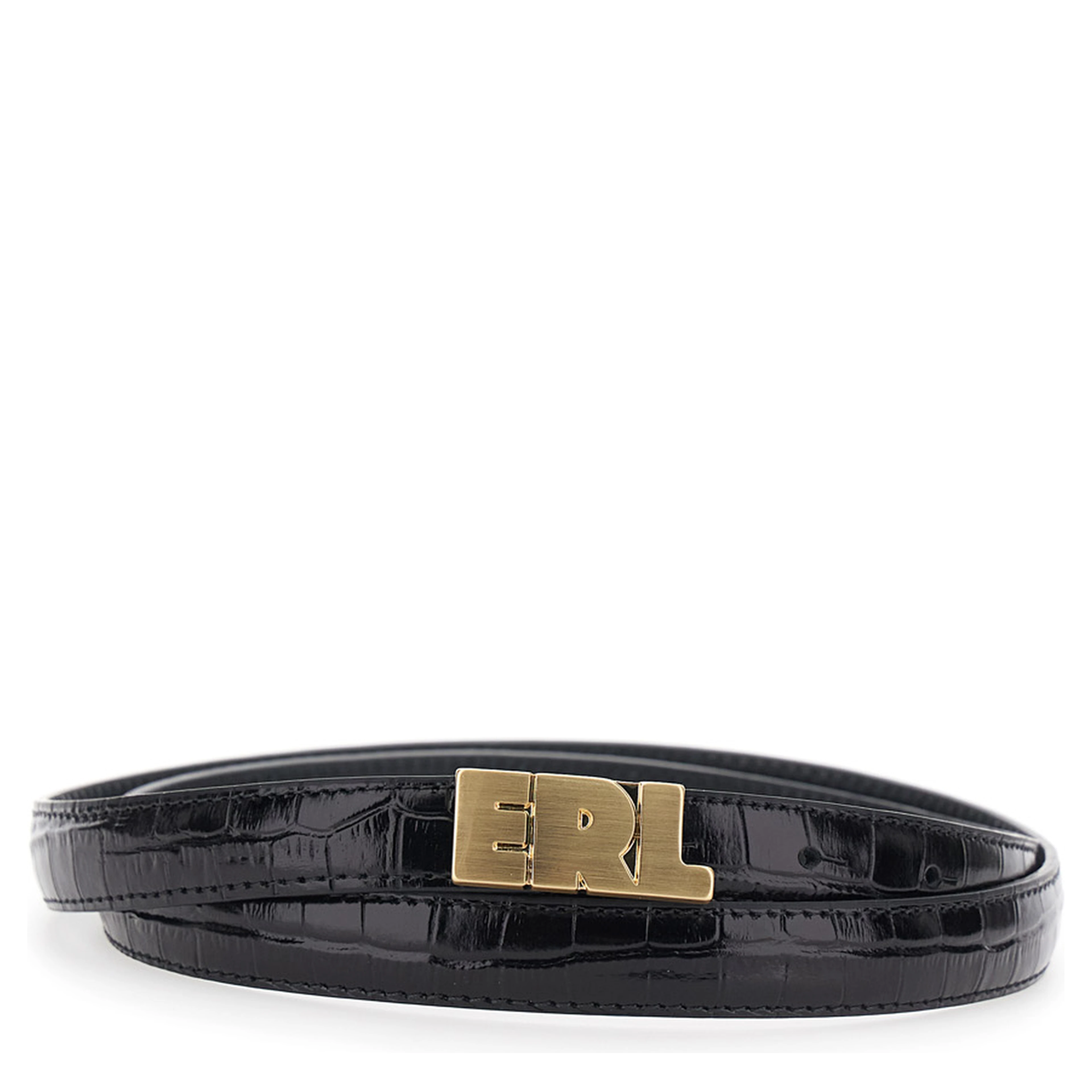 Black Belt with Logo Lettering Plaque on the Front and Embossed Crocodile-Effect in Leather for Men
