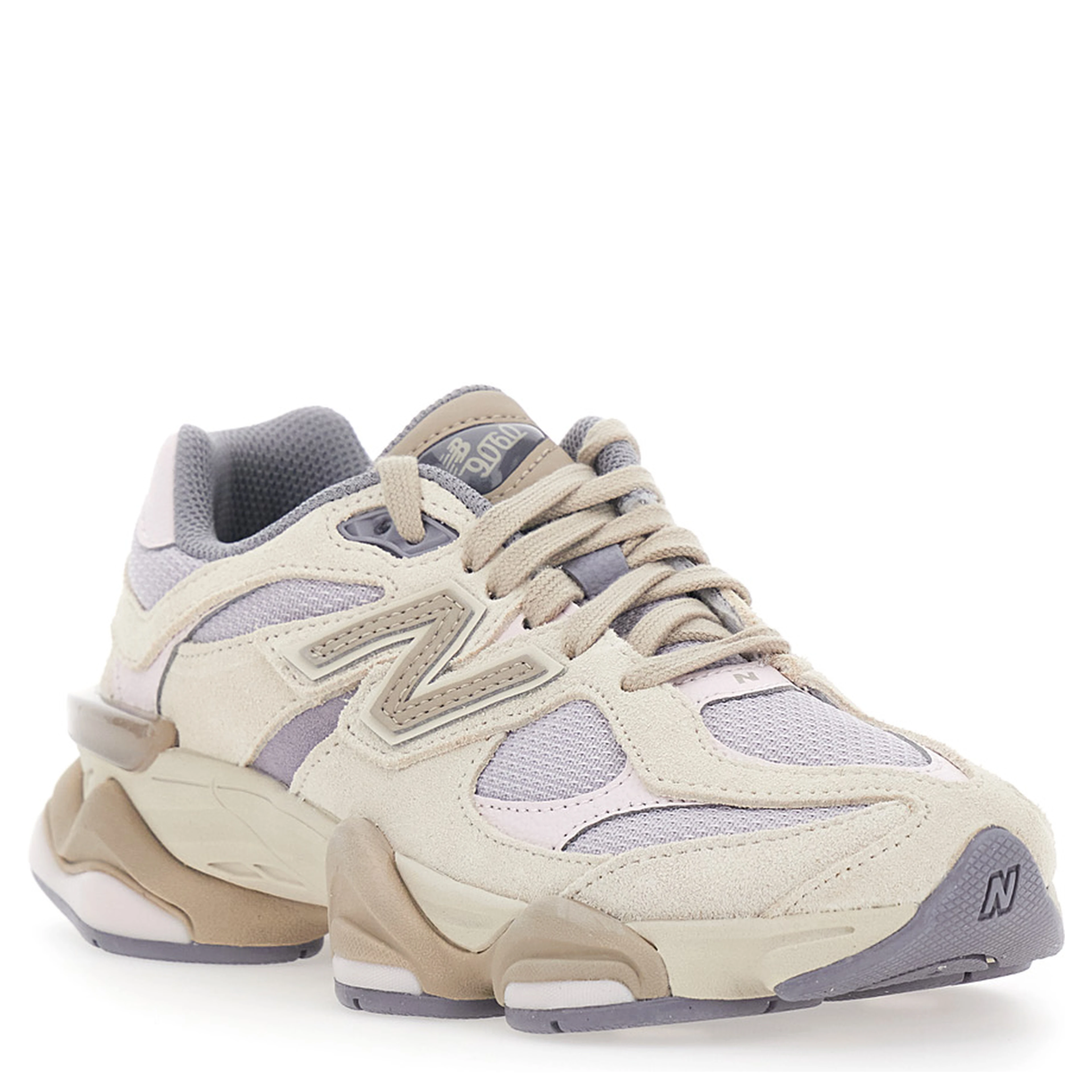 9060 Pink Low Top Sneakers with insert design and logo patch on the side in fabric and leather unisex