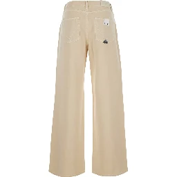 Beige Jeans with Wide Leg and Logo Patch on the Back in Denim or Women