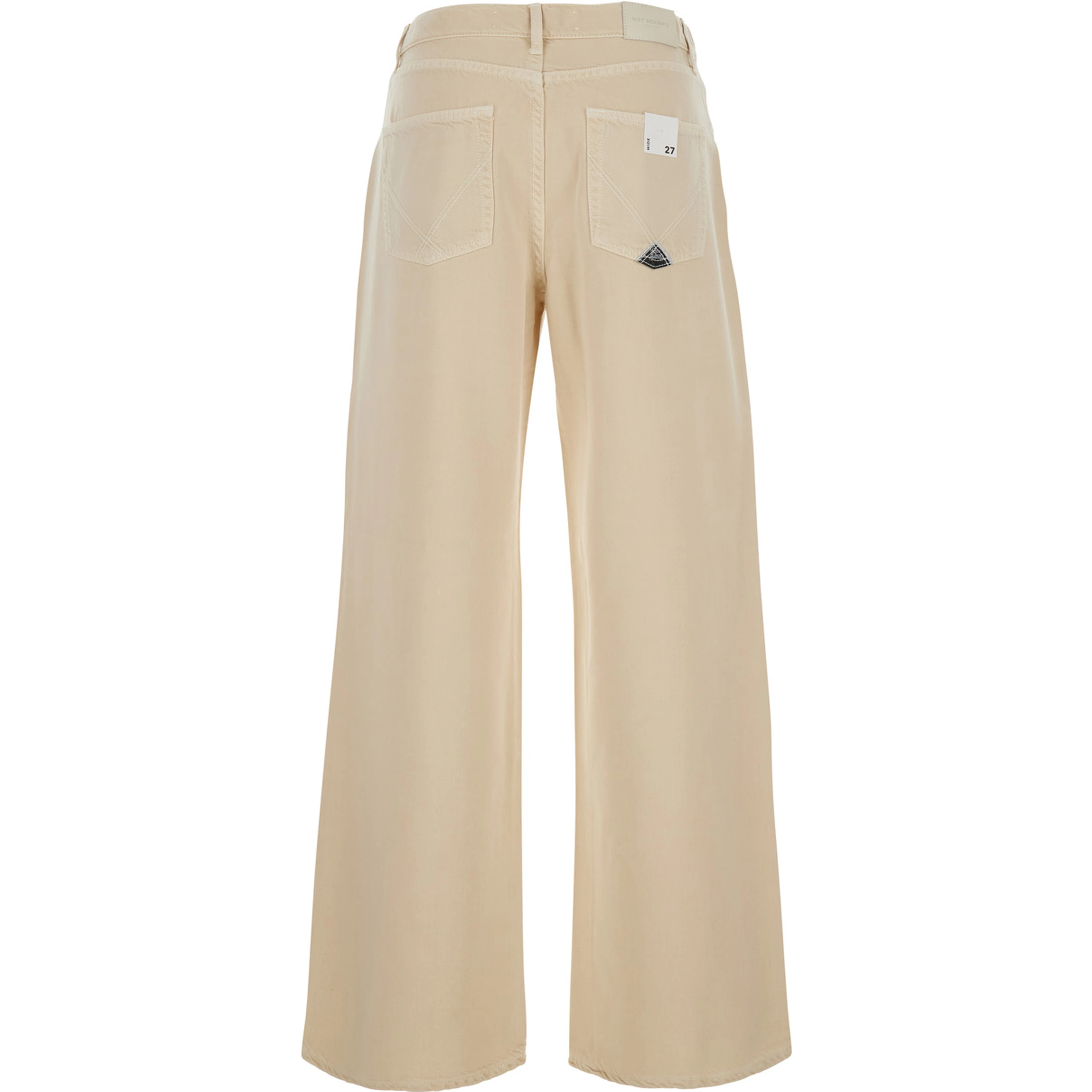 Beige Jeans with Wide Leg and Logo Patch on the Back in Denim or Women