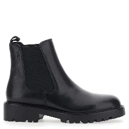 KENOVA Black Ankle Boots with Elasticized Details on the Side in Leather for Women