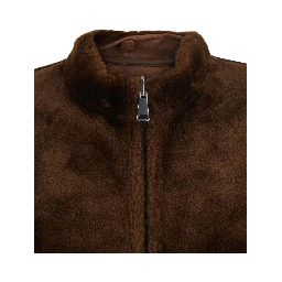 Brown Fur Jacket with Scarf Collar and Reversible Design in faux-fur for Women