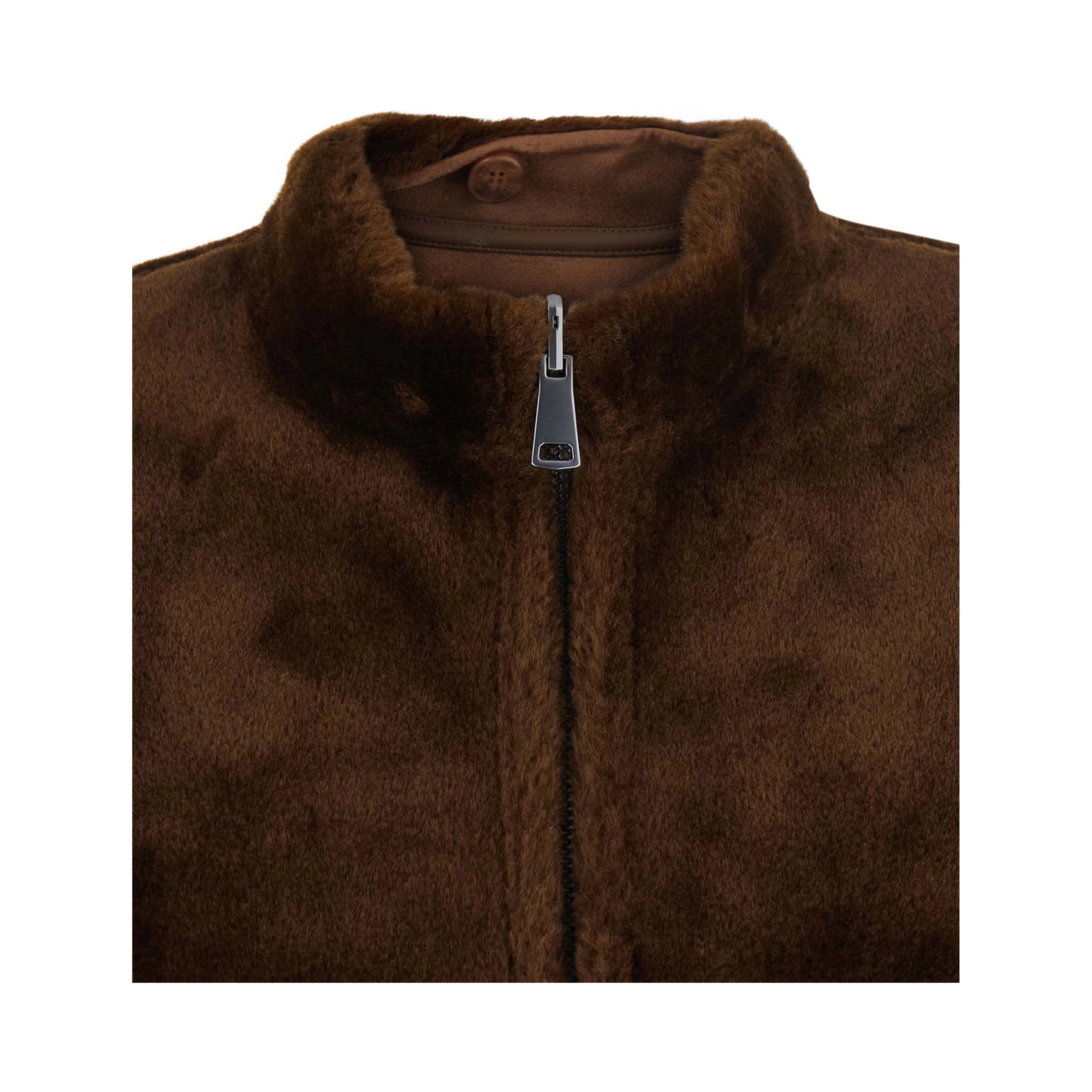 Brown Fur Jacket with Scarf Collar and Reversible Design in faux-fur for Women