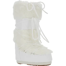 Icon Fur white Snow Boots with Maxi Logo Print on the Side and eco-fur details in Tech Fabric Women